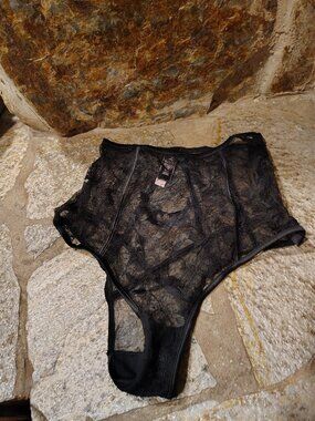 Victoria's Secret Embroidered High Waist Cheeky Black Lace Panty Size Small NWT